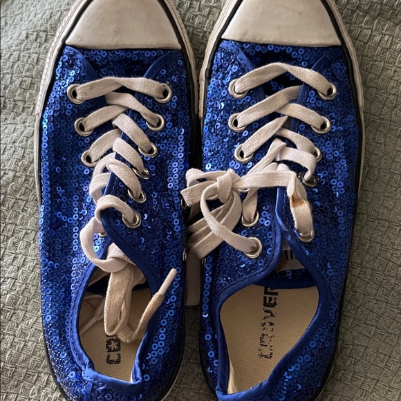 Converse Blue Sequin Sneakers with White Laces Size Women’s 6.5 Men’s 4.5 - Picture 1 of 4